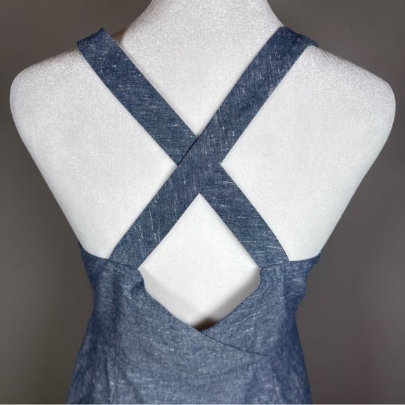 Madewell Chambray Button Front Cross Back Midi Dress Size 2 Pockets Cotton - Picture 6 of 11